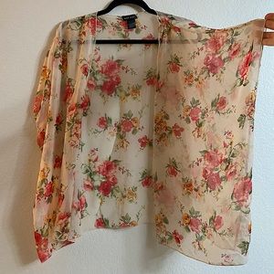 Sheer floral kimono top